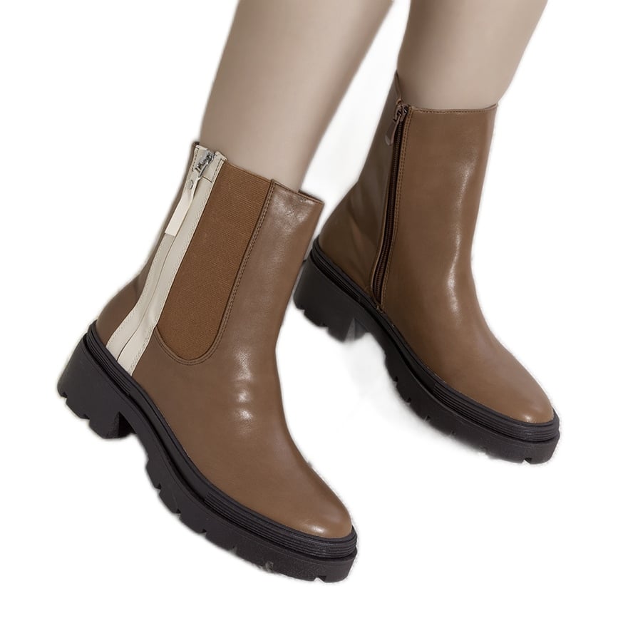 Brązowe botki z lampasem Albina