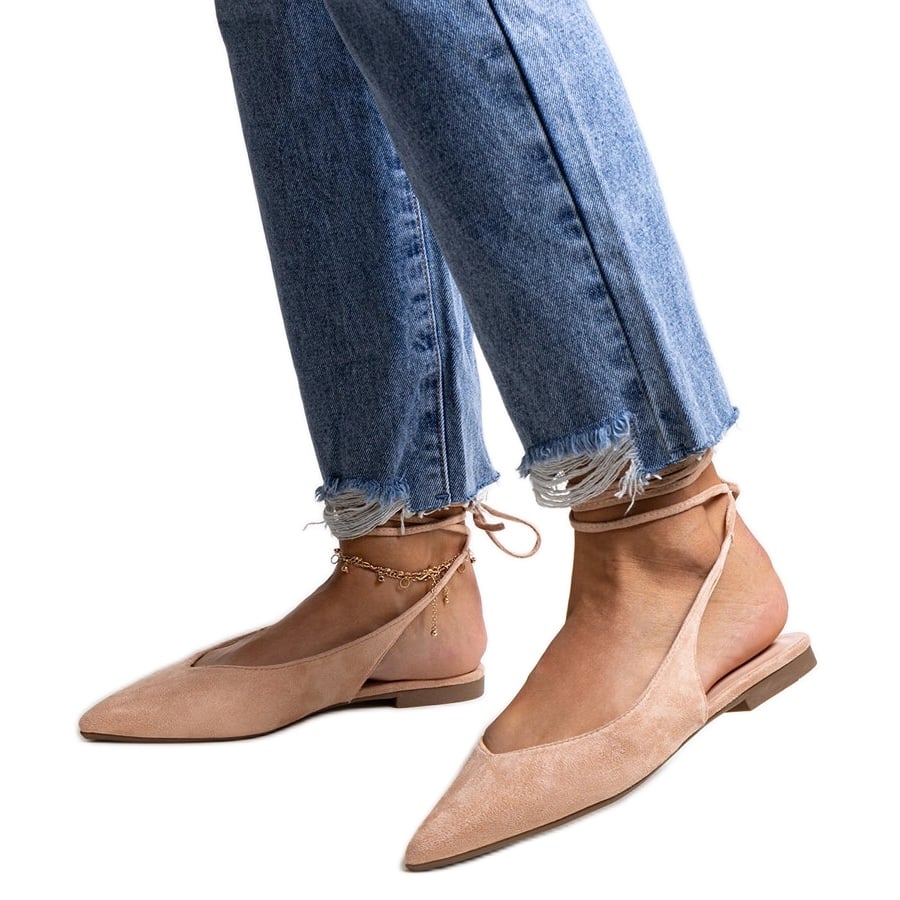Wiązane beżowe balerinki z odkrytą piętą Leaia beżowy