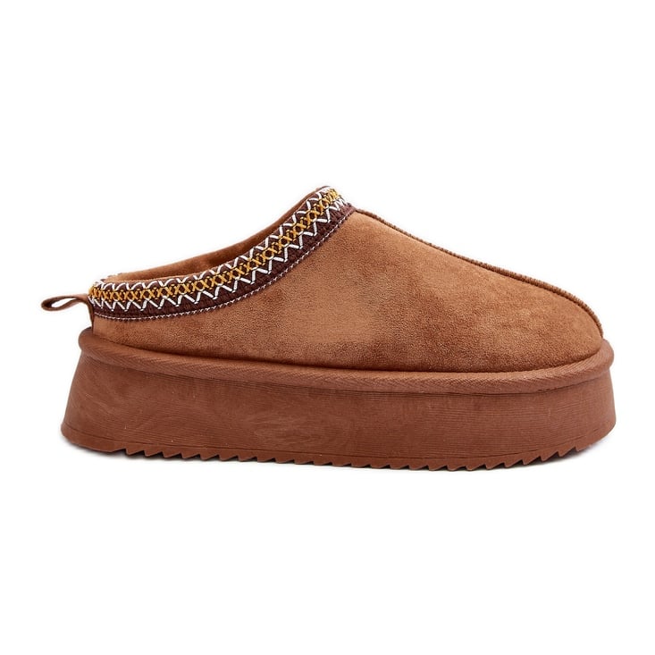 Kapcie Na Grubej Podeszwie Z Eko Zamszu Camel Sylva brązowe