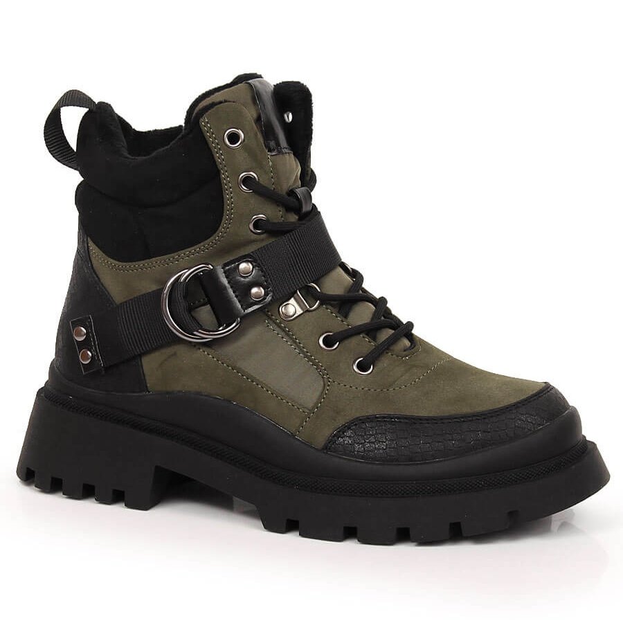 Trapery damskie ocieplane khaki NEWS zielone