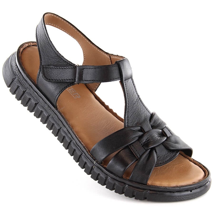 Skórzane sandały damskie na rzep czarne Artiker 54C0812