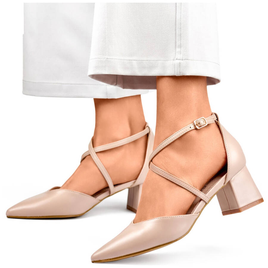 Czółenka damskie z paskami na obcasie beżowe GD-FL1150D.BE beżowy