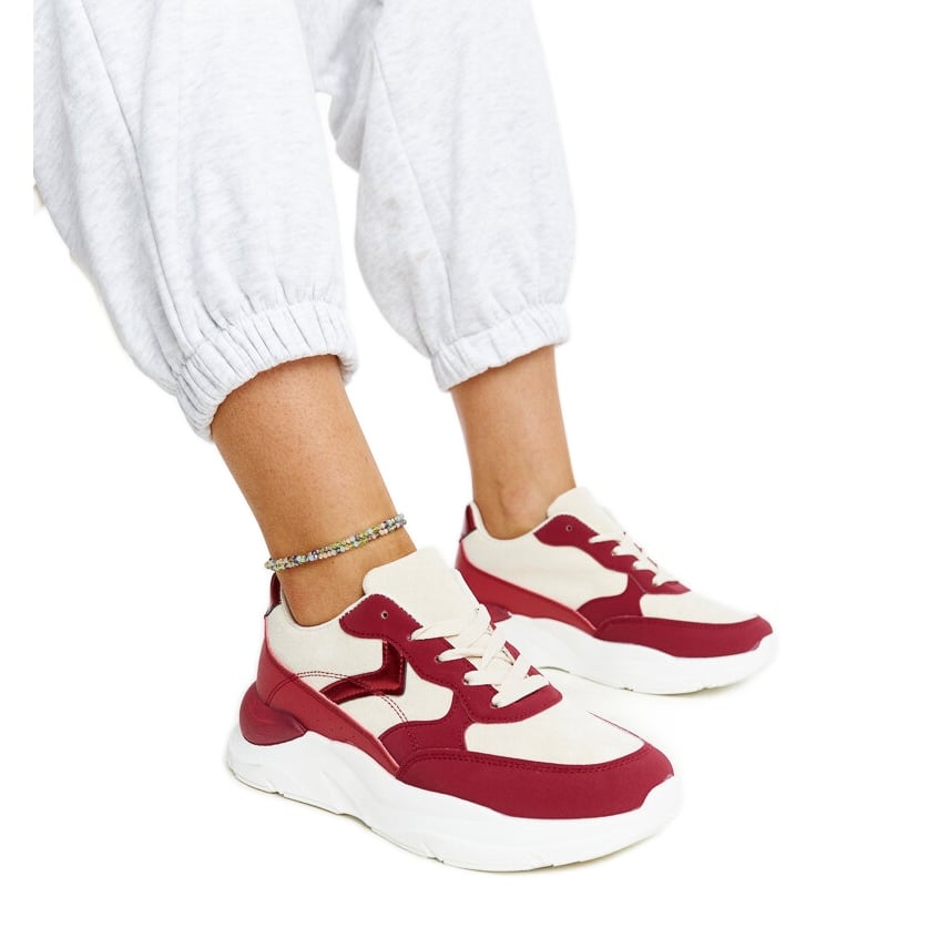 Beżowo-czerwone sneakersy na platformie Nereida