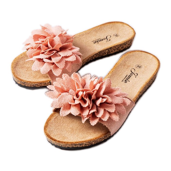 Różowe klapki zdobione kwiatkami Farland