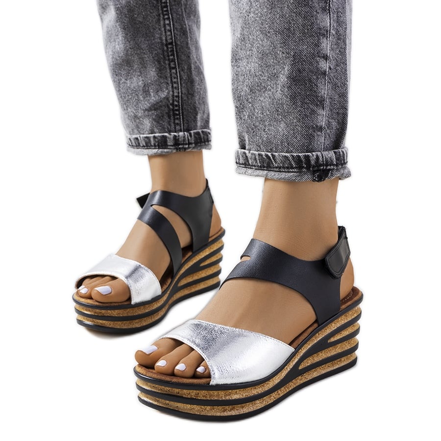 Espadryle srebrne na koturnie Burley srebrny