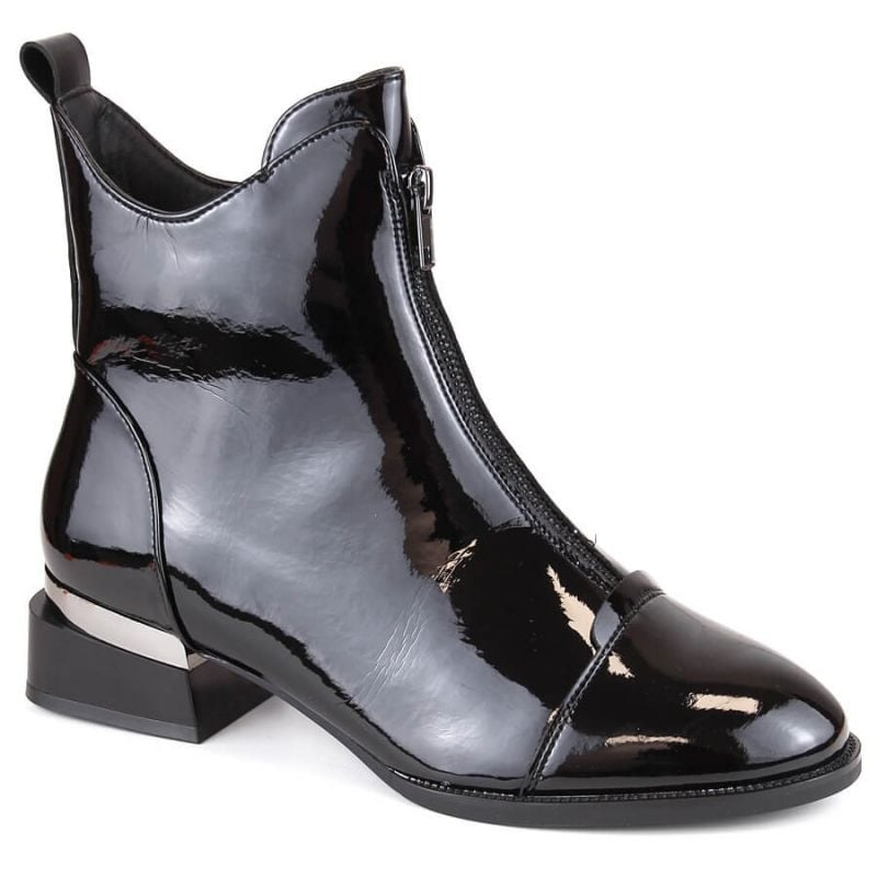 Lakierowane botki na suwak ocieplane Vinceza W JAN260 czarne