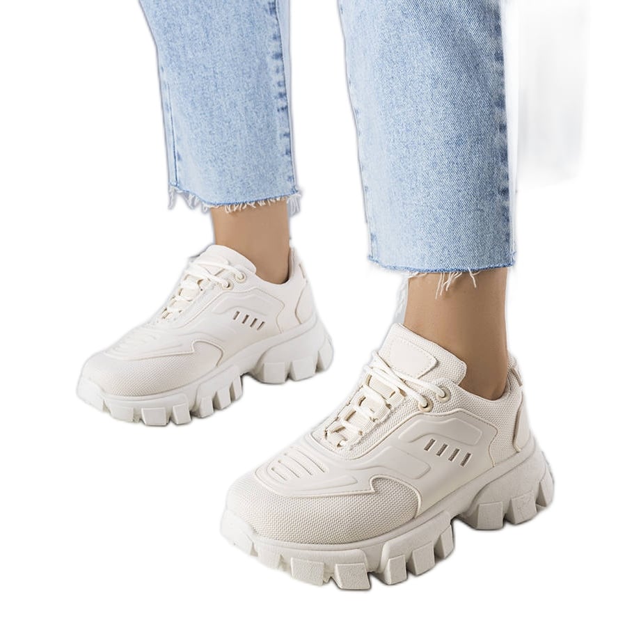 BM Beżowe sneakersy na masywnej podeszwie Inez beżowy