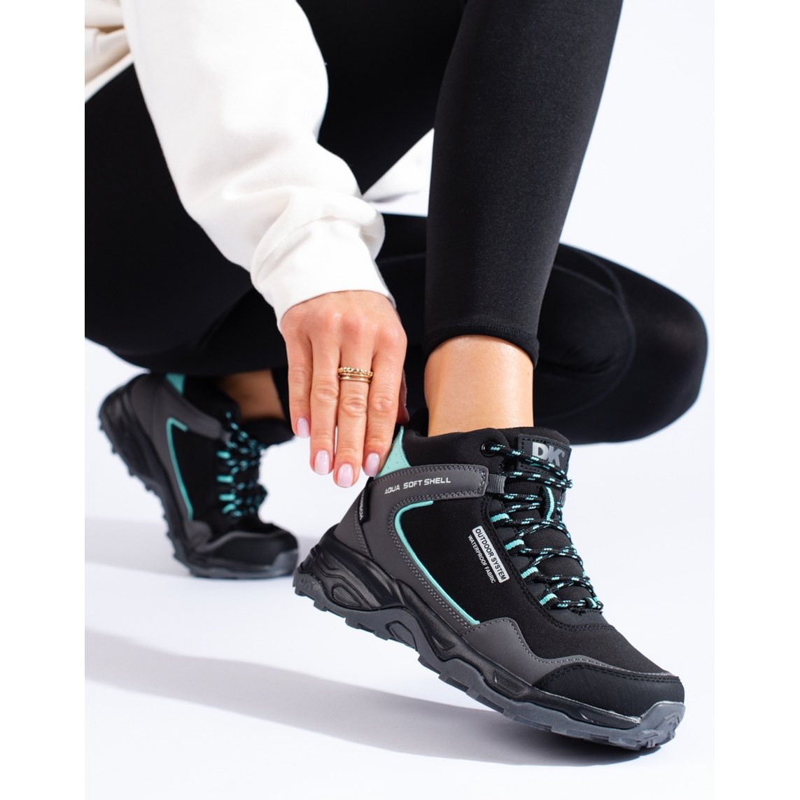 Wysokie buty trekkingowe damskie DK czarno szare czarne