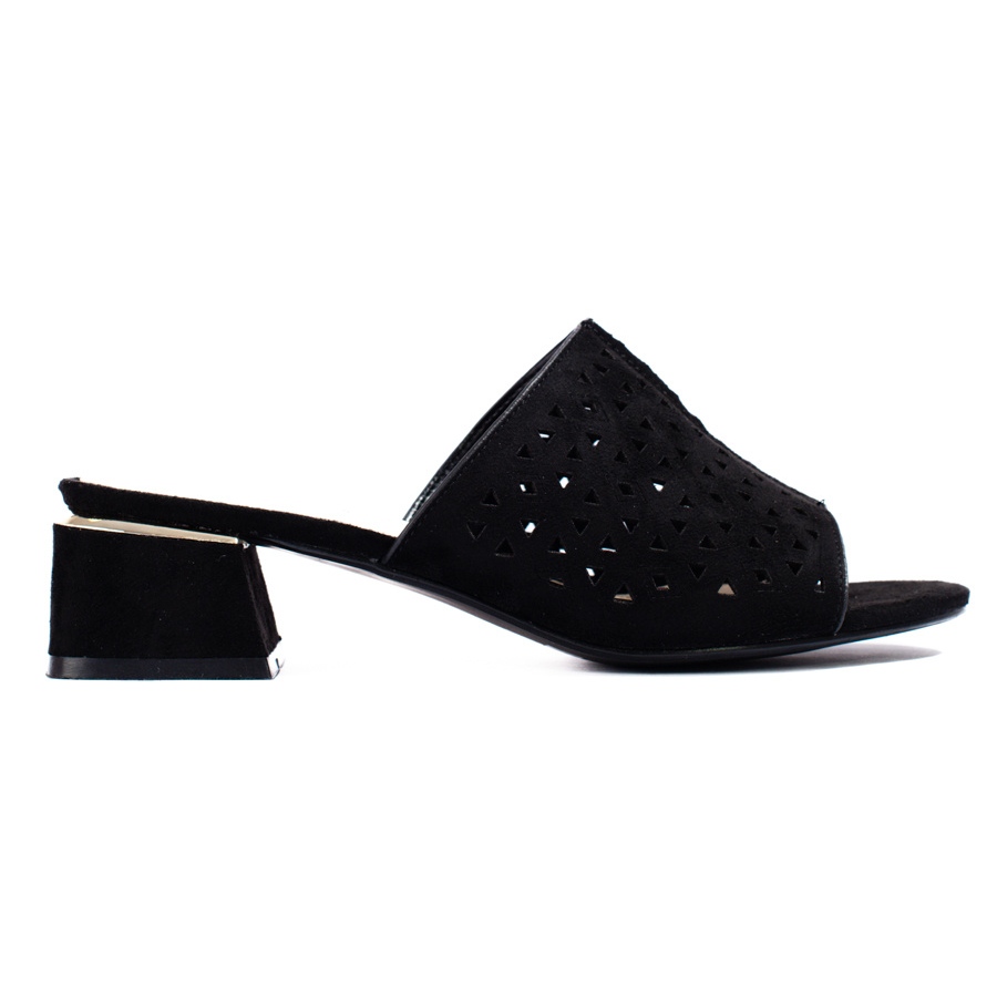 Czarne damskie klapki ażurowe na niskim słupku Shelovet