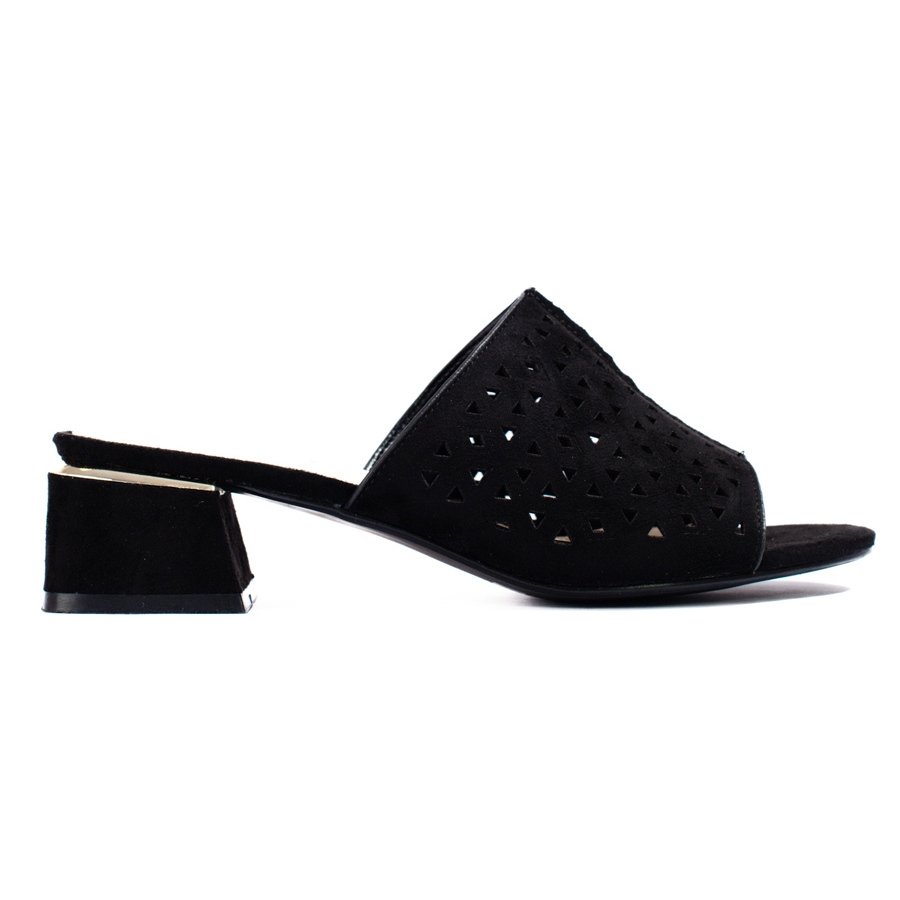 Czarne damskie klapki ażurowe na niskim słupku Shelovet