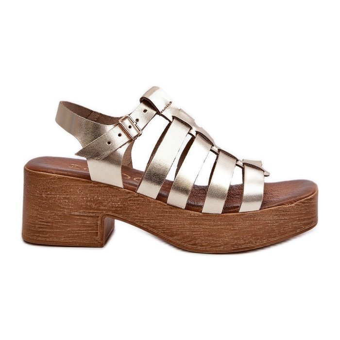 Zazoo 40410 Skórzane Sandały Damskie Złote złoty