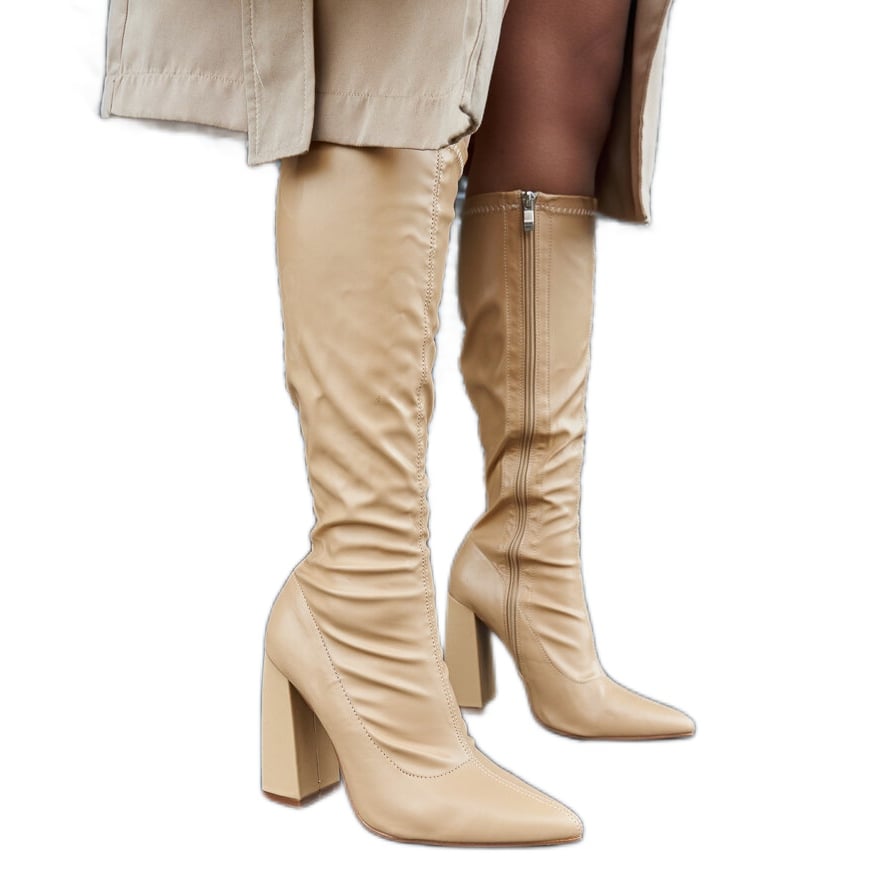 Beżowe wysokie kozaki na słupku Abelino beżowy