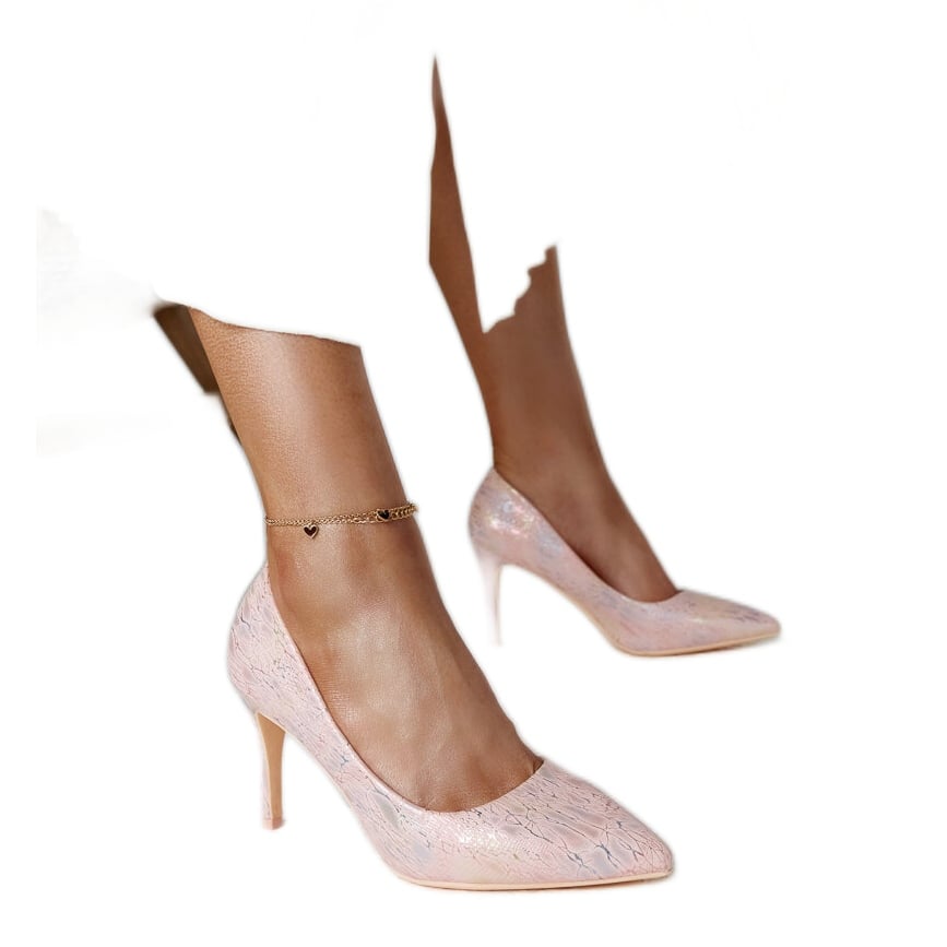 Różowe metaliczne szpilki ze skórzaną wkładką Gantier