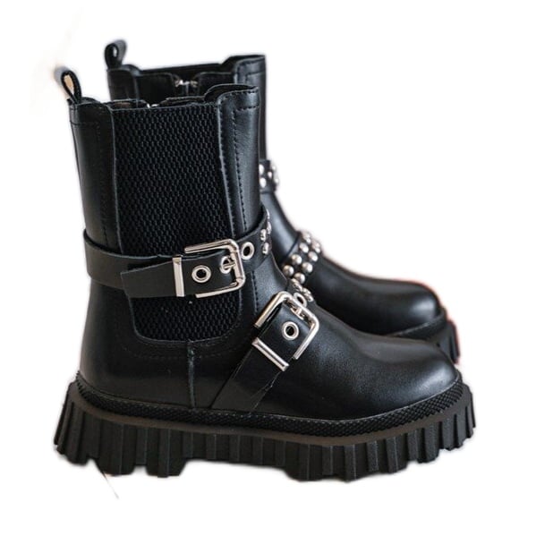 Botki Sztyblety Na Suwak Dziewczęce Czarne Adeneia