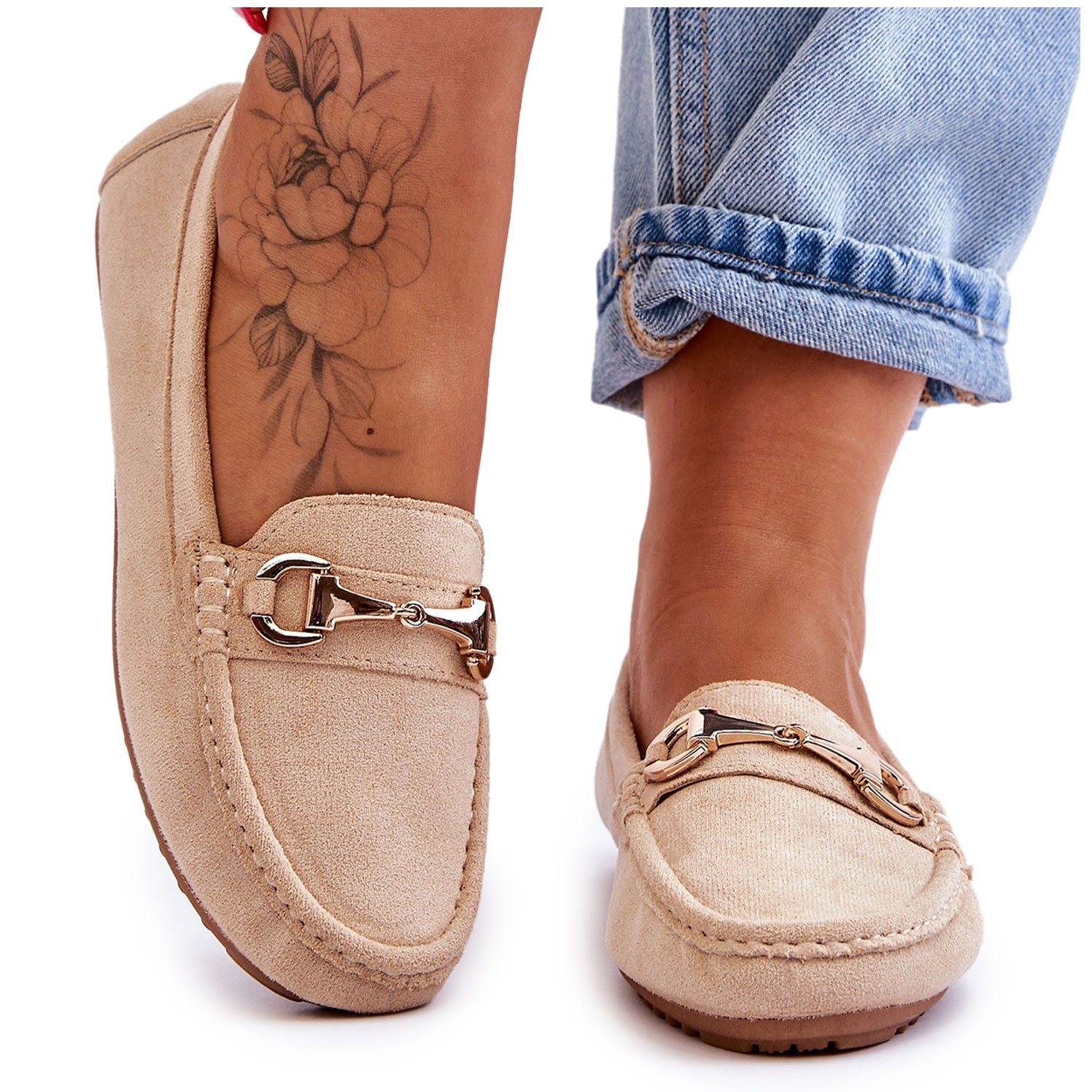 FC3 Klasyczne Zamszowe Mokasyny Z Ozdobą Beżowe Arla beżowy