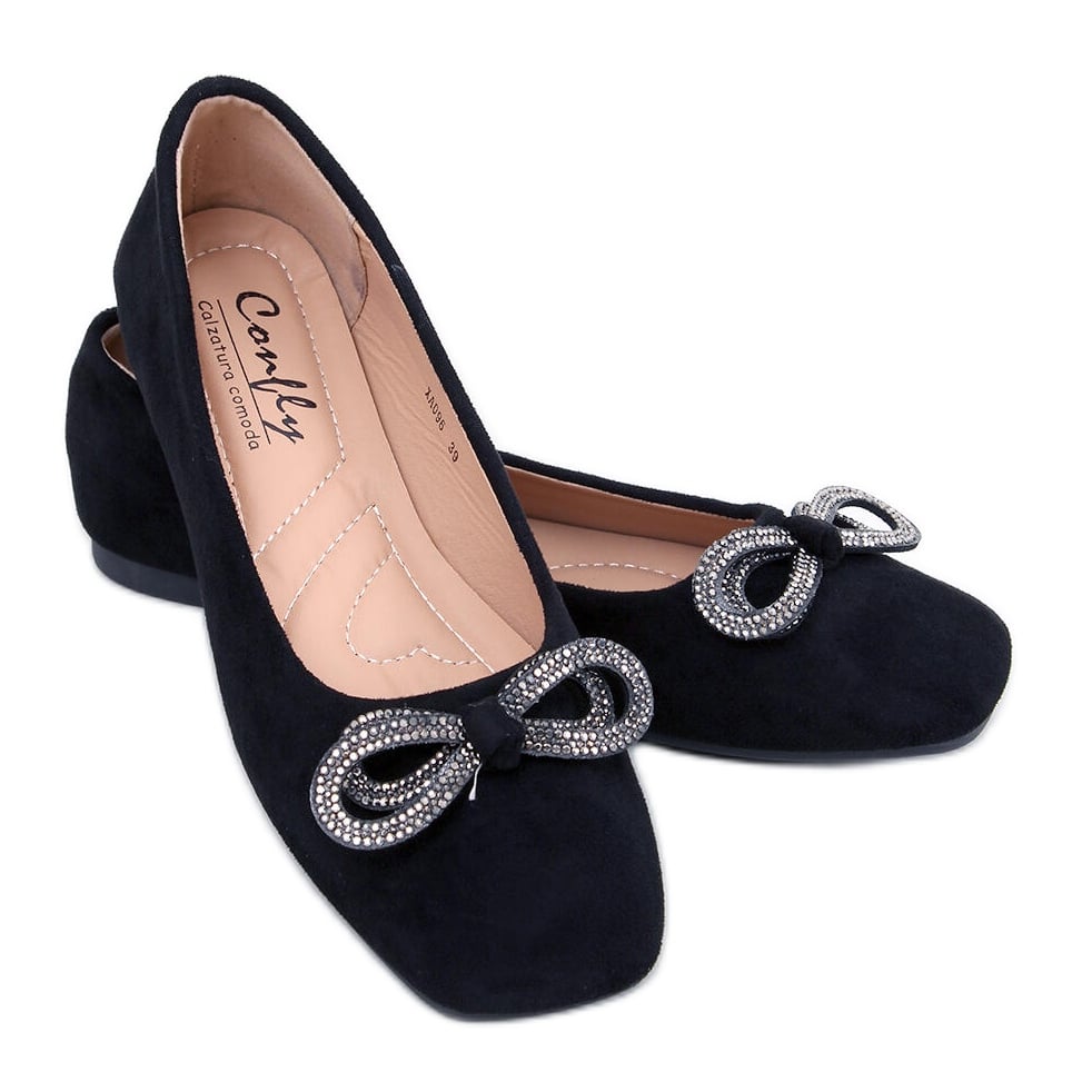 Baleriny zamszowe z kokardką Serna Nero czarne