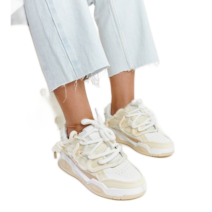 Beżowe sneakersy z materiałowymi wstawkami Melilot beżowy
