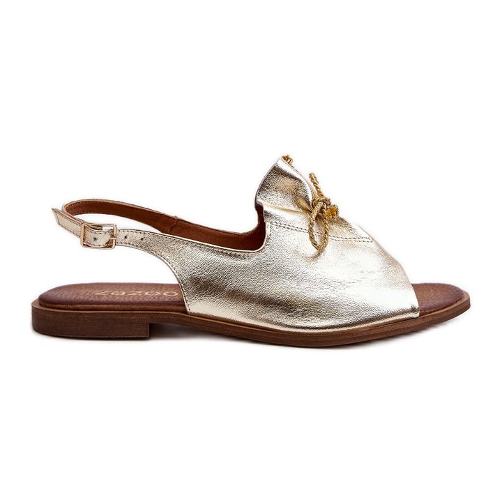 Zazoo 2898 Skórzane Płaskie Sandały Złote G1/2 złoty