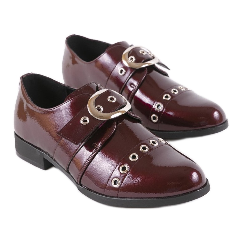 Czerwone lakierowane półbuty z klamrą C18-6263-2