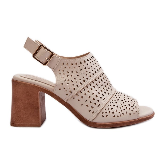 Ażurowe Sandały Na Słupku Sergio Leone SK565 Jasnobeżowe beżowy