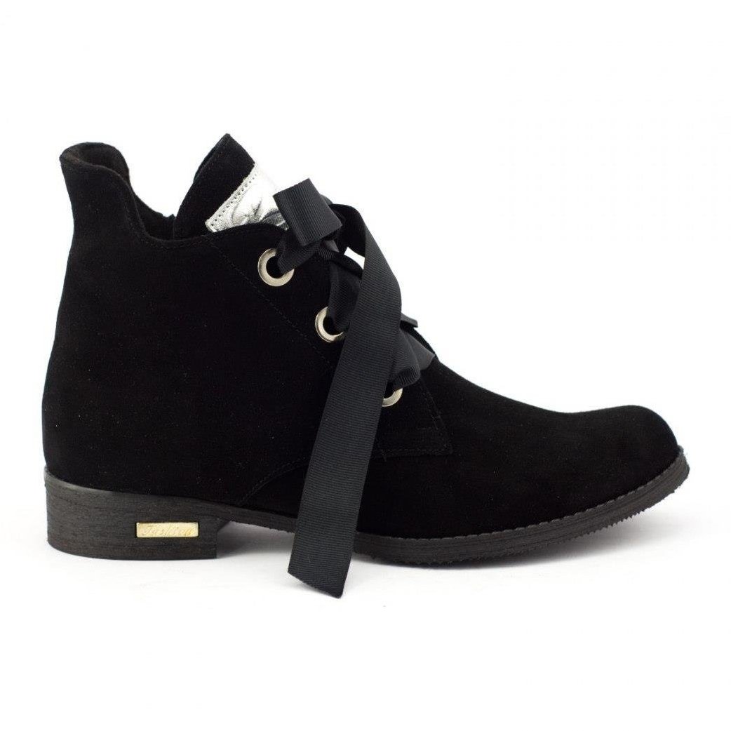 Olivier Botki ze wstążką ocieplane Flora czarne