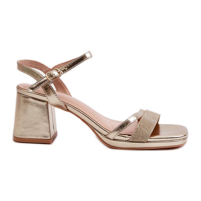 Damskie Sandały Na Obcasie Z Błyszczącym Paskiem Złote Tessata złoty