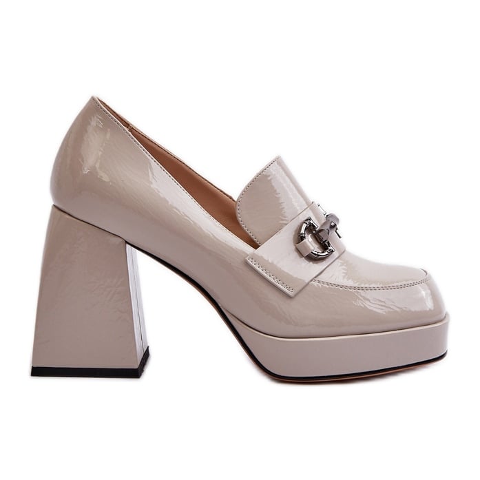 S.Barski Półbuty Lakierowane Damskie Na Słupku Szare D&A MR38-906