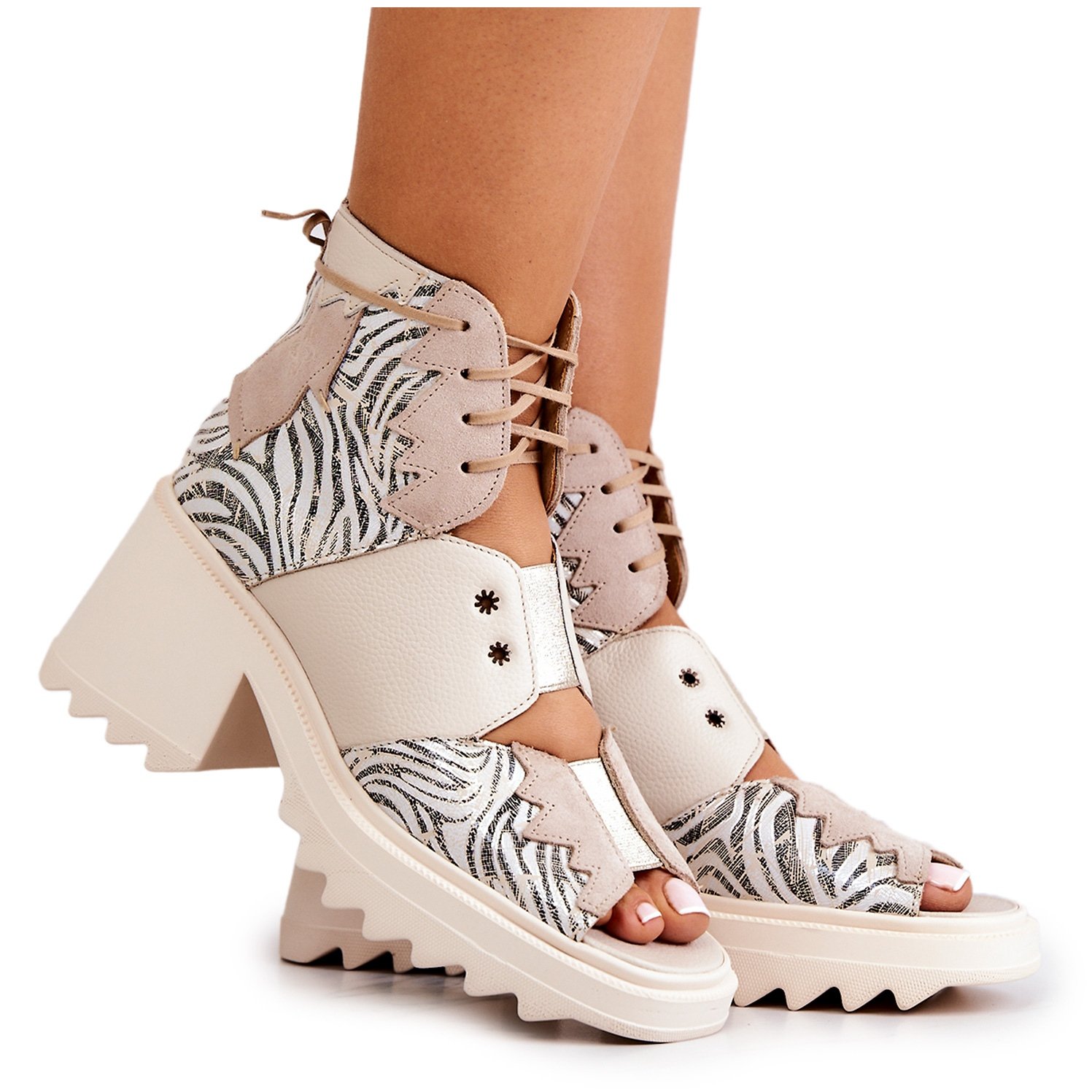 Skórzane Botki Na Suwak Maciejka 05321-04 Beżowe beżowy