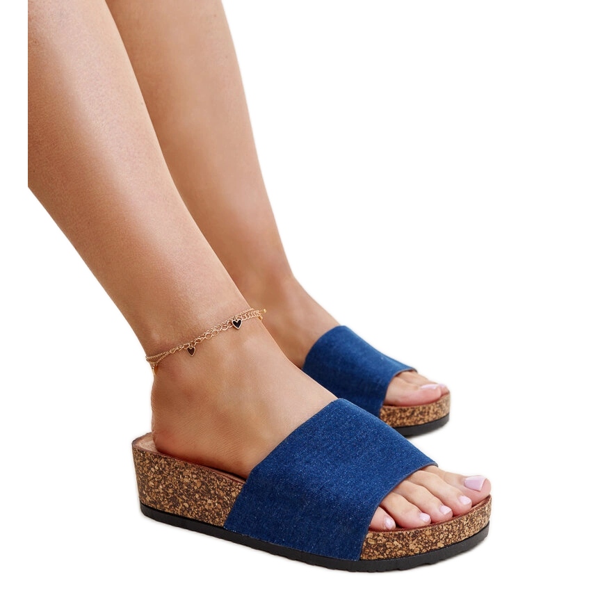 Granatowe klapki na korkowej koturnie Naifene niebieskie