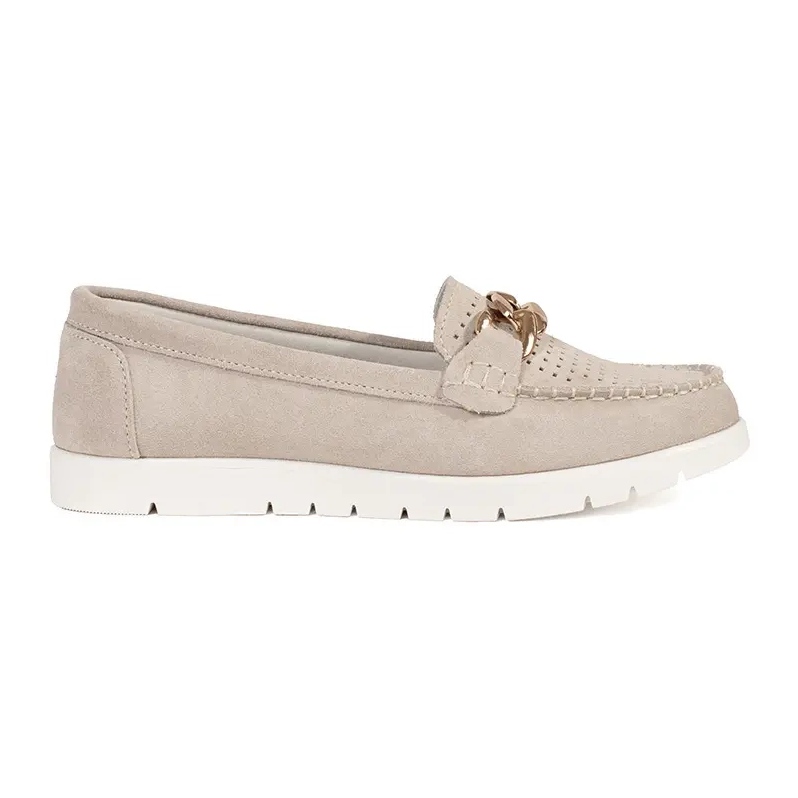 Goodin Skórzane beżowe mokasyny z łańcuchem na platformie beżowy