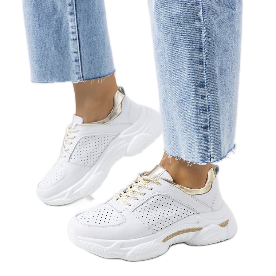 Biało złote sneakersy skórzane Eloise białe złoty
