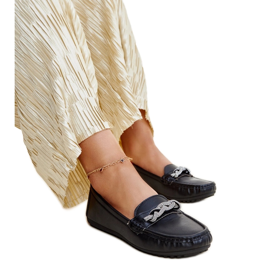 Czarne mokasyny zdobione cyrkoniami Adiba