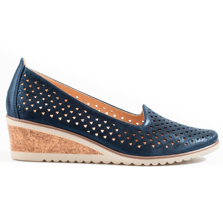 W. Potocki Ażurowe czółenka damskie Potocki granatowe niebieskie