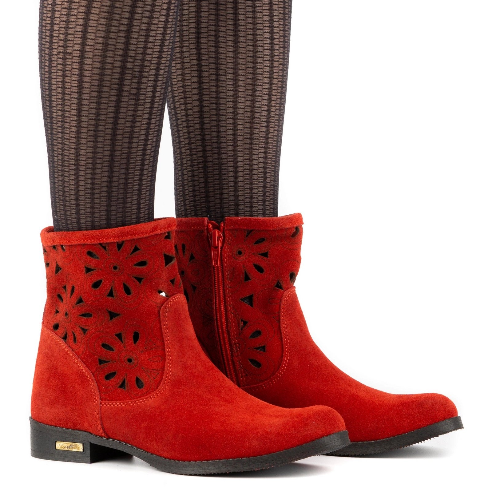 Olivier Wygodne botki ażurowe Alice czerwone