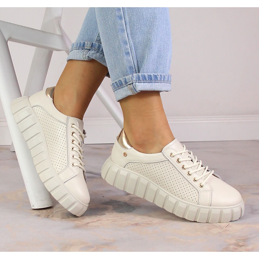 Skórzane półbuty damskie sportowe beżowe Filippo DP4535 beżowy