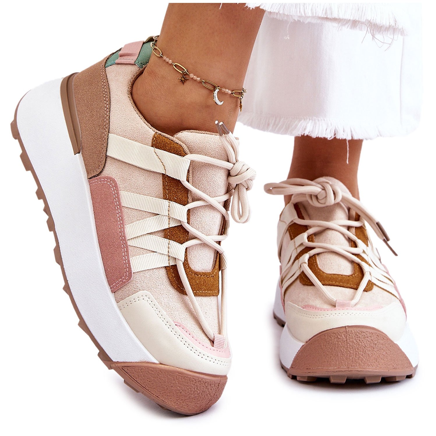 PS1 Damskie Zamszowe Buty Sportowe Na Platformie Beżowo-Brązowe Rohan beżowy