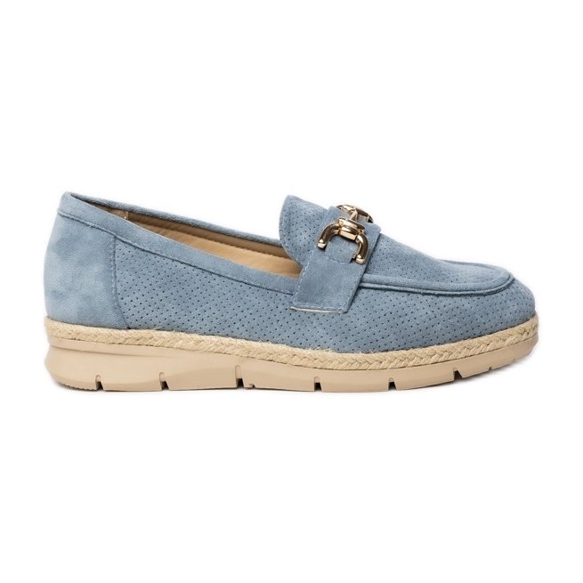 Perforowane Damskie Mokasyny Z Ozdobą Blue niebieskie