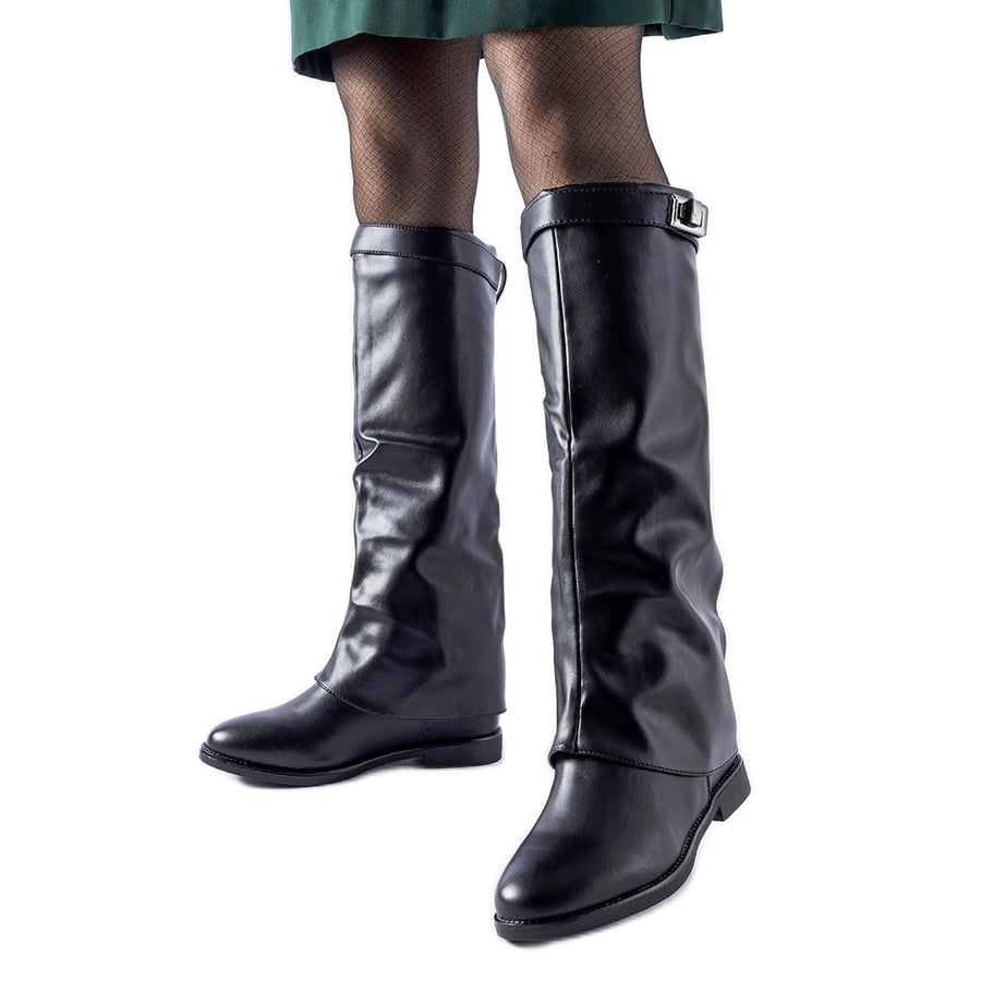 Czarne ocieplane kozaki na ukrytym koturnie Mia