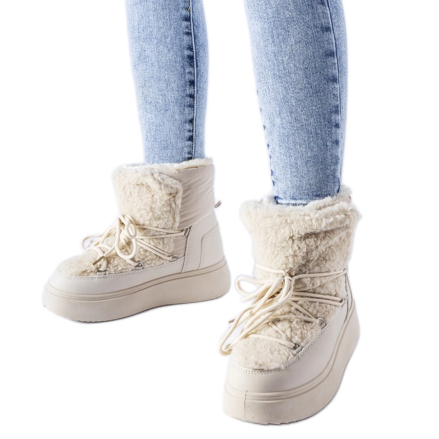 Beżowe śniegowce na masywnej platformie Elvio beżowy