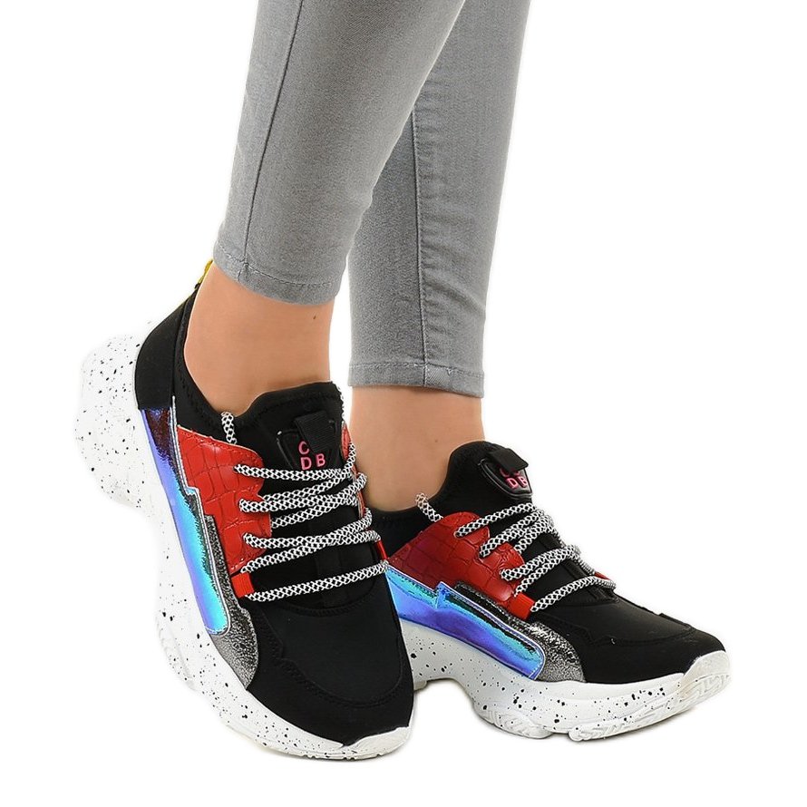 Czarne sneakersy sportowe zdobione HL-03 wielokolorowe