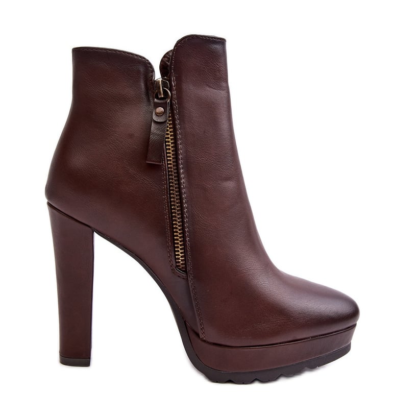 Botki Na Wysokim Słupku Z Suwakami Brązowe Inezma