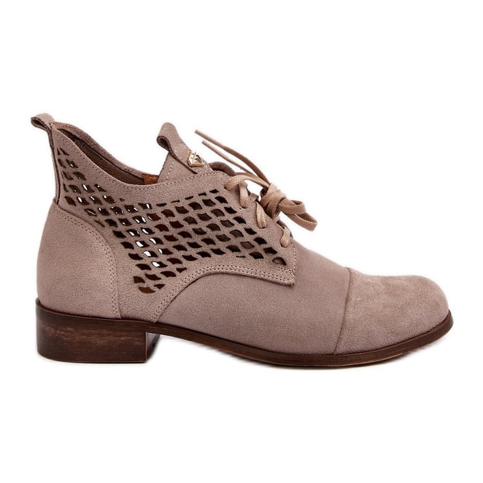 Zazoo 2878 Niskie Ażurowe Botki Damskie Zamszowe Beżowe beżowy