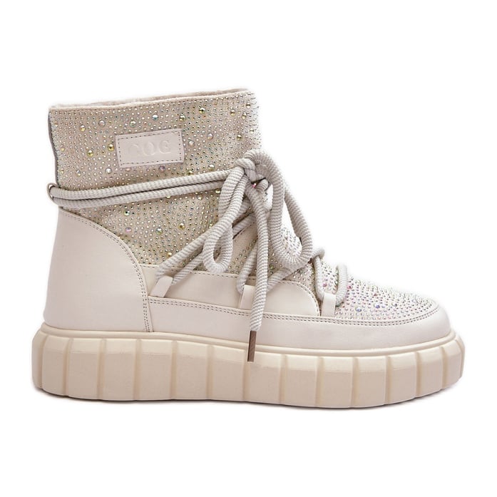 Ocieplane Śniegowce Zdobione Dżetami GOE MM2N4081 Beżowe beżowy