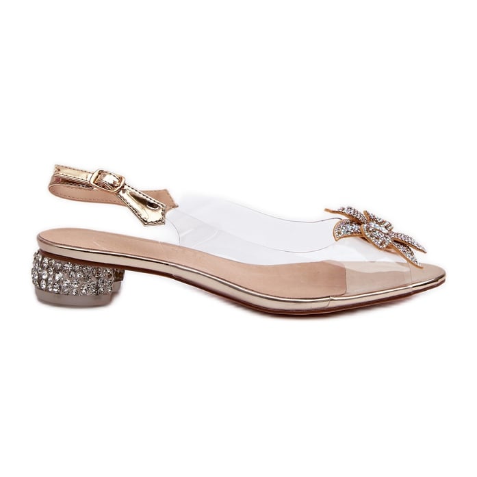 S.Barski Sandały Transparentne Na Niskim Obcasie Z Ozdobą Złote D&A MR38-383 złoty