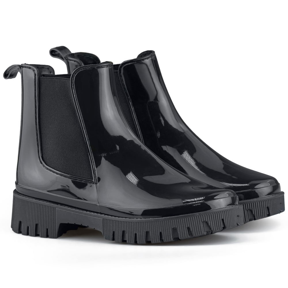 Czarne kalosze damskie na grubej podeszwie