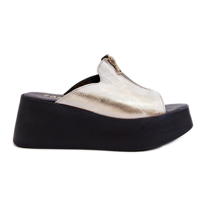 Zazoo 2916 Damskie Klapki Na Masywnej Platformie Z Suwakiem Złote złoty