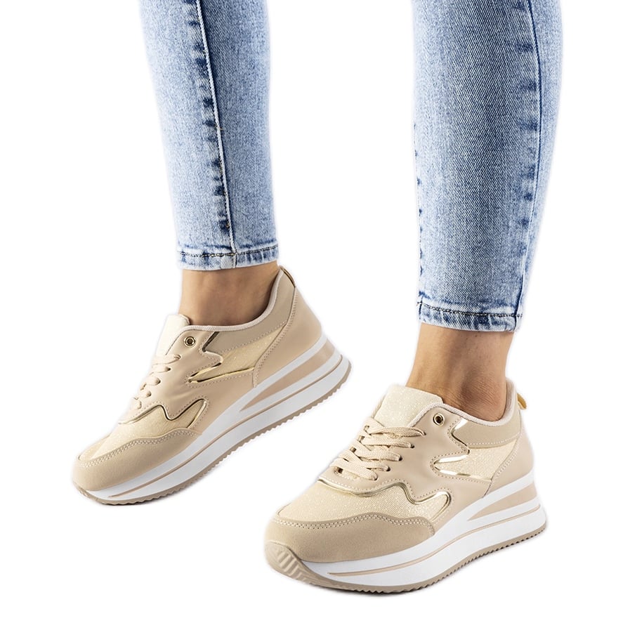 Beżowe sneakersy na platformie Inès beżowy