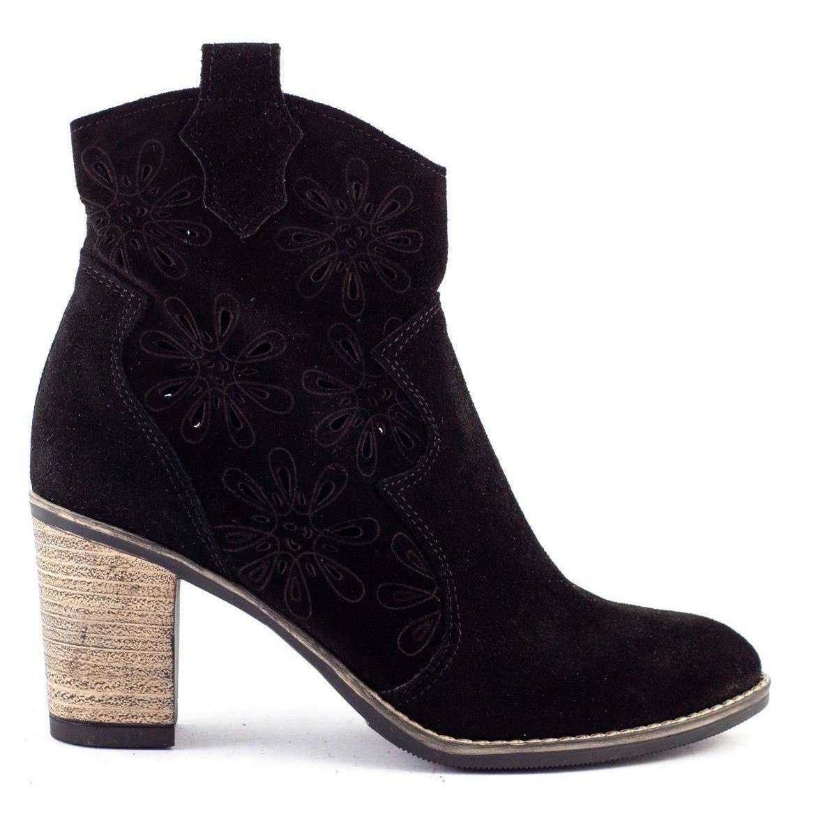 Olivier Ażurowe botki na obcasie Lena czarne