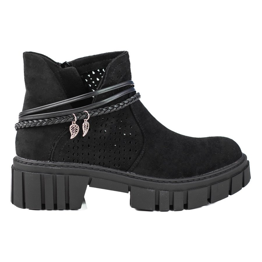 Ażurowe botki damskie na platformie Shelovet czarne