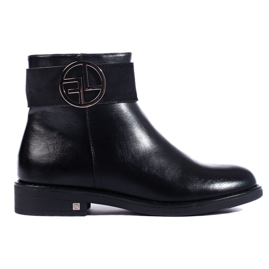 W. Potocki Czarne niskie botki na płaskim obcasie Potocki